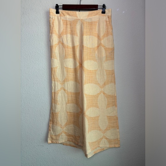 Joie Pastel Melon Orange Retro Floral 100% Linen Wide Leg T Crop Pants L - Picture 6 of 8